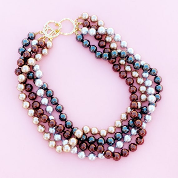 Vintage Four Strand Multi Color Faux Pearl Neckla… - image 3