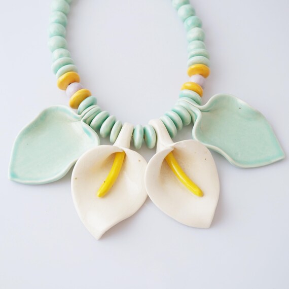 Oversized Calla Lily Ceramic Statement Necklace B… - image 3
