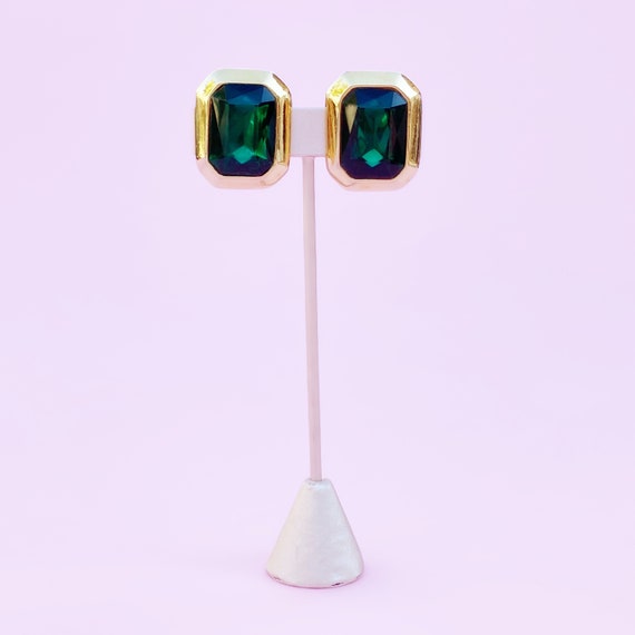 Vintage Gilt & Emerald Crystal Statement Earrings… - image 2