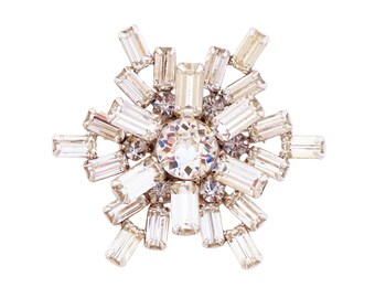 Baguette Crystal Starburst Cocktail Brooch, 1950s