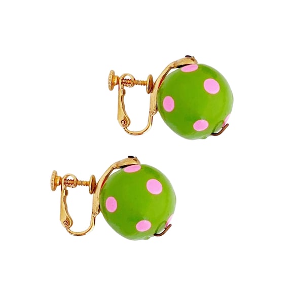Lime and Pink Paper Mache Bead Earrings By Alice … - image 1