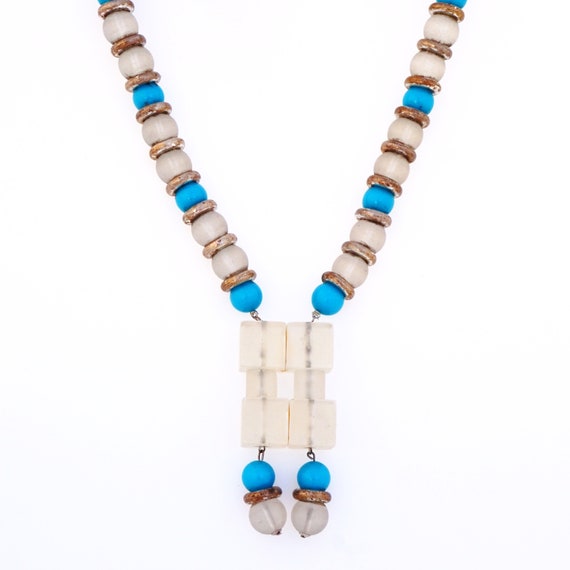 Frosted Lucite & Turquoise Beaded Statement Neckl… - image 2
