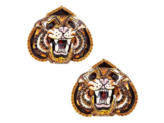 Enamel Layered Tiger Head Statement Earrings By L… - image 1
