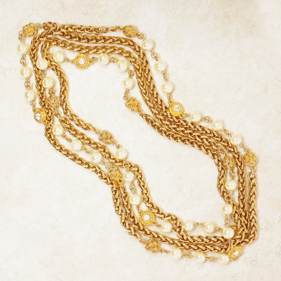 Vintage 94" Heavy Gilt Braided Chain Necklace wit… - image 2