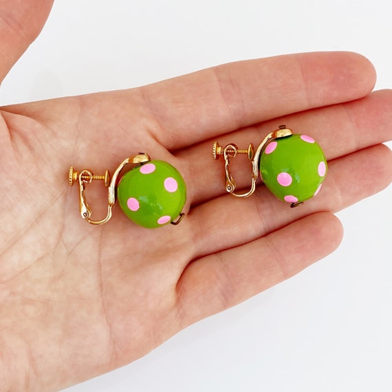 Lime and Pink Paper Mache Bead Earrings By Alice … - image 5