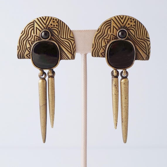 Etched Geometric Dangle Statement Earrings By Laz… - image 2