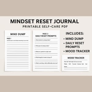 Mindset Reset Journal Printable | Daily Mental Clarity Prompts + Mood ...