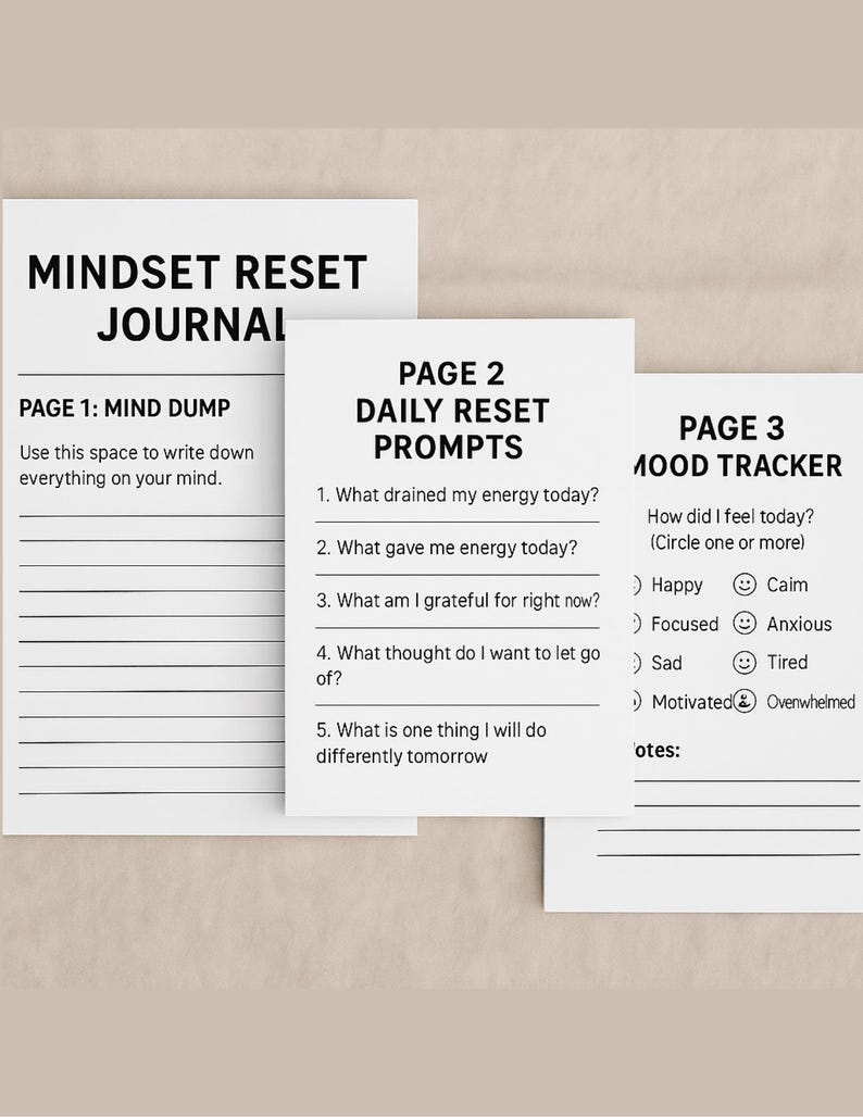 Mindset Reset Journal Printable | Daily Mental Clarity Prompts + Mood ...