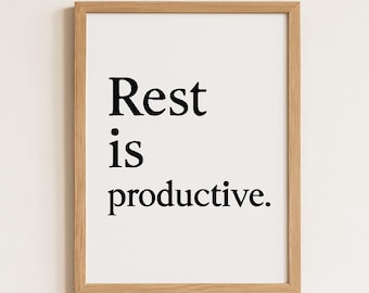 Stampa con citazione minimalista sulla cura di sé: il riposo è produttivo (download digitale)