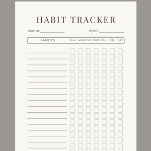 Puede incluir: Un rastreador de h&aacute;bitos minimalista sobre un fondo blanco. El t&iacute;tulo "HABIT TRACKER" est&aacute; en la parte superior. Incluye secciones para el mes y la semana, con una cuadr&iacute;cula para el seguimiento diario. El texto "Constancy builds success. Keep Going!" est&aacute; en la parte inferior.