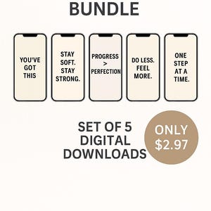 Minimalist Motivational Phone Wallpaper Bundle | 5-Pack Digital Download | Self-Care Quotes for iPhone + Android