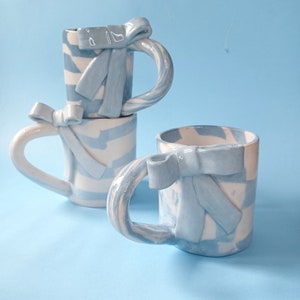 Handmade Ceramic Mug with Bows, Bow Mug, Ceramic Mug, Coquette Aesthetic, Clay Mug, Handmade in Portugal image 8