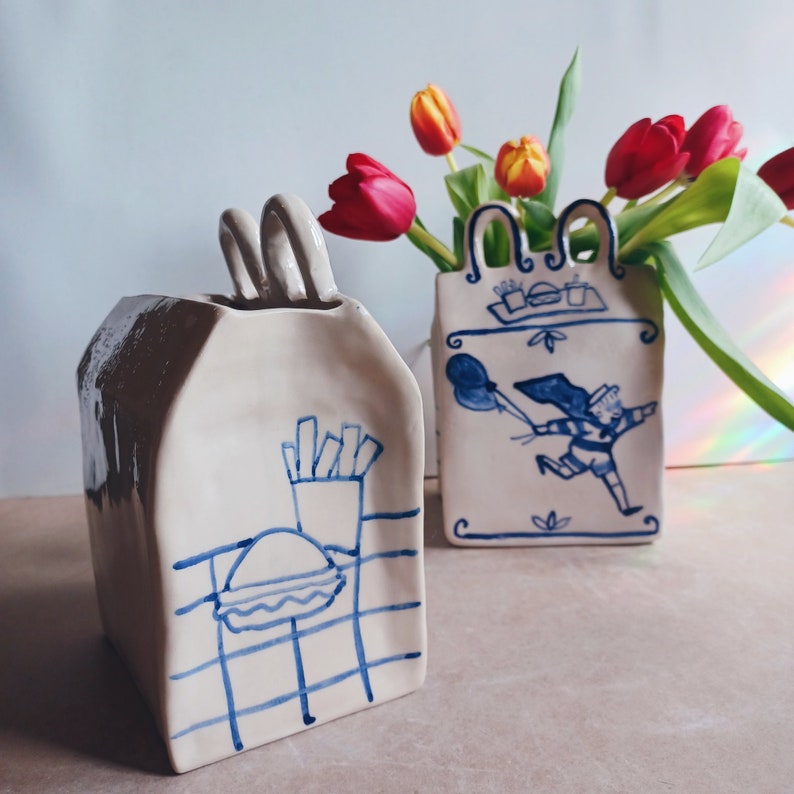 Happy Meal Vase, Ceramic Flower Vase, Homedecor, y2k, Lunch Box Flower Vase, Handmade in Portugal image 4