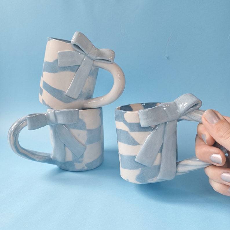 Handmade Ceramic Mug with Bows, Bow Mug, Ceramic Mug, Coquette Aesthetic, Clay Mug, Handmade in Portugal image 4