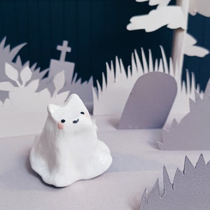 Handmade Ceramic Ghost Figurine, Ghost Cat, Ghost Bunny, Ceramic Cat, Ceramic Ghost imagem 9
