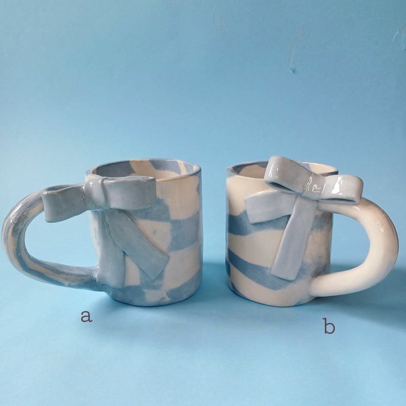 Handmade Ceramic Mug with Bows, Bow Mug, Ceramic Mug, Coquette Aesthetic, Clay Mug, Handmade in Portugal A