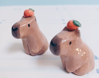 Handmade Ceramic Animals, Miniature Capybara, Ceramic Animal Figurine Yuzu Bath, Capybara Figurine