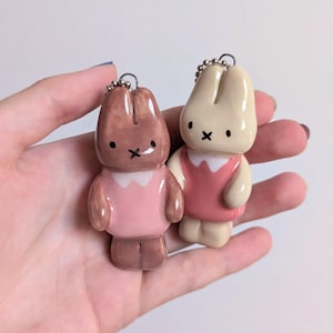 Handmade Ceramic Rabbit Charm: Bunny Keychain, Bag Accessory