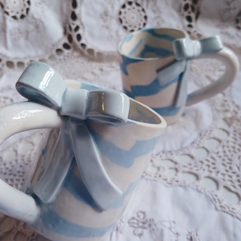 Handmade Ceramic Mug with Bows, Bow Mug, Ceramic Mug, Coquette Aesthetic, Clay Mug, Handmade in Portugal image 2