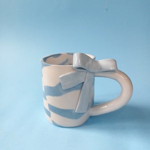 Handmade Ceramic Mug with Bows, Bow Mug, Ceramic Mug, Coquette Aesthetic, Clay Mug, Handmade in Portugal B