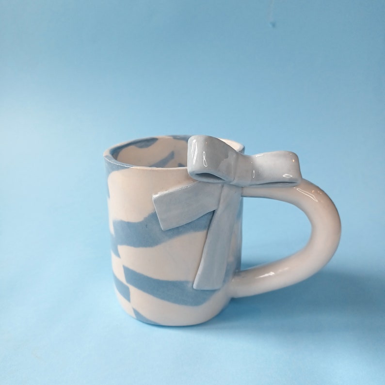 Handmade Ceramic Mug with Bows, Bow Mug, Ceramic Mug, Coquette Aesthetic, Clay Mug, Handmade in Portugal B