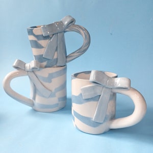 Handmade Ceramic Mug with Bows, Bow Mug, Ceramic Mug, Coquette Aesthetic, Clay Mug, Handmade in Portugal image 1