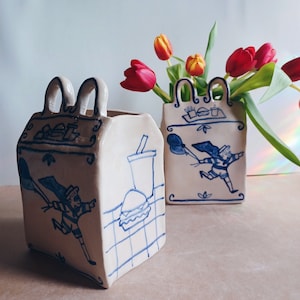 Happy Meal Vase, Ceramic Flower Vase, Homedecor, y2k, Lunch Box Flower Vase, Handmade in Portugal image 5