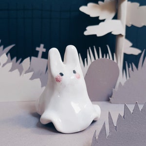 Handmade Ceramic Ghost Figurine, Ghost Cat, Ghost Bunny, Ceramic Cat, Ceramic Ghost Ghost Bunny