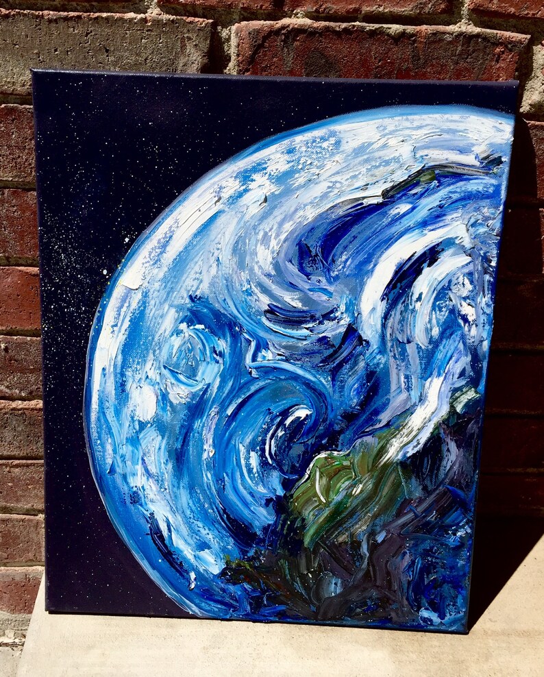 Earth From Space Earth Painting Oil Painting Earth Knife Etsy