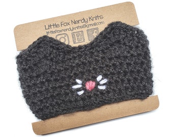 Cat Coffee Cup Cozy Sleeve - Black Kitten Crochet Cozy - EcoFriendly & Reusable, Made for cold or hot drinks | 16 or 20 oz Tapered Cups