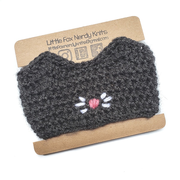 Cat Coffee Cup Cozy Sleeve - Black Kitten Crochet Cozy - EcoFriendly & Reusable, Made for cold or hot drinks | 16 or 20 oz Tapered Cups