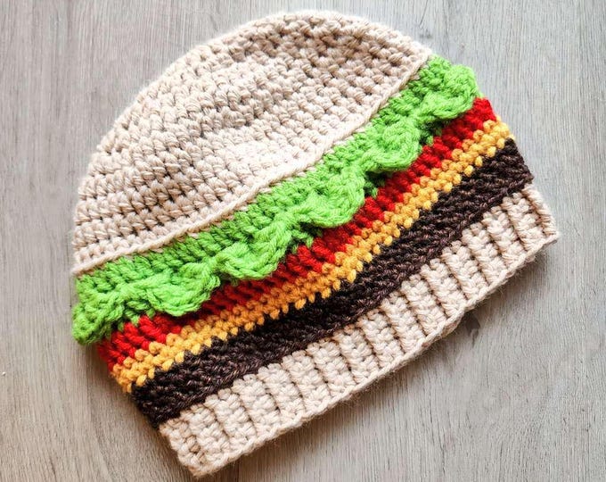 Easy Halloween Costume - Food Hat - Juicy Cheeseburger Hat - Burger Hat - Cheeseburger Beanie - Crocheted Food Hat - Crochet Beanie