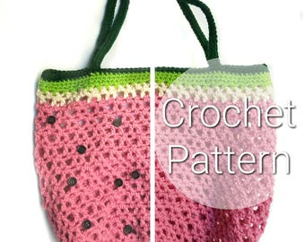 Wassermelonen-Strandtasche Muster - Häkelanleitung - Wassermelone Muster - Sommertasche - Einkaufstasche - MUSTER