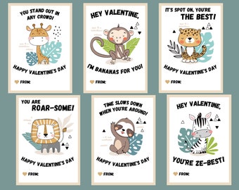 Tarjetas de San Valentín de animales / DESCARGA INSTANTE / Tarjetas de San Valentín para niños / Imprimibles / Tarjetas lindas del Día de San Valentín