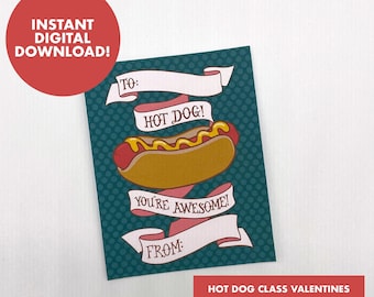 Hot Dog Class Valentines Digital Download