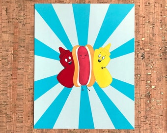 Hot Dog Art Print | Hot Dog BFF Art Print | Condiment Art Print | BBQ Foodie Gift Art Print