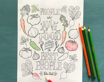 Digital Download - Julia Child Quote Food Illustration Colouring Page