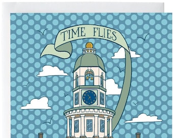 Town Clock Love and Friendship Card | Nova Scotia Thank You Card | Time Flies Halifax Clock Greeting Card for Him or Her