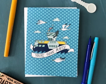 Dartmouth Ferry Graduation Card | Nova Scotia Congratulations Card | Going Places Ferry Congrats Card for Him or Her