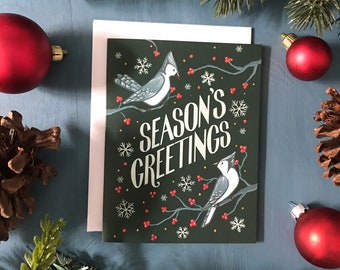 Blue Jay Christmas Card | Winter Birds Christmas Card | Season's Greetings Holiday Card