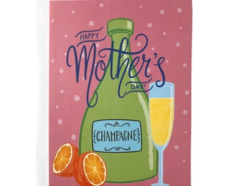Happy Mother's Day Champagne Card | Pink Cards for Mom | Champagne Celebration Card