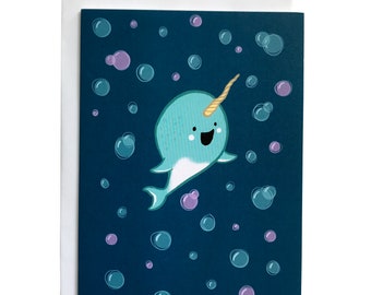 Narwhal Christmas Card | Birthday Narwhal Card | Happy Little Narwhal Baby Holiday Card