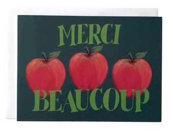 Merci Beaucoup Teacher Card | Teacher Apple Gratitude Card | Midcentury Modern Merci Beaucoup Card