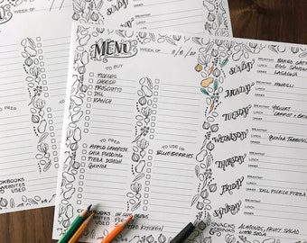 Meal Planner and Grocery List | Menu Planner Printable | Weekly Meal Planner | Weekly Menu | Sunday Start Meal Plan Digital Download