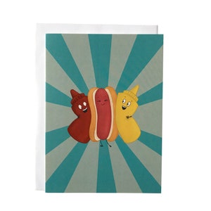 Verjaardagskaart hotdog | Hotdog BFF-kaart | Hoofdknijpkaart | Knuffelkaart voor fijnproevers