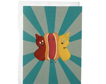 Hot Dog Birthday Card | Hot Dog BFF Card | Main Squeeze Card | Foodie Group Hug Card