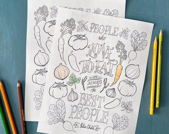 Digital Download - Julia Child Quote Food Illustration Colouring Page
