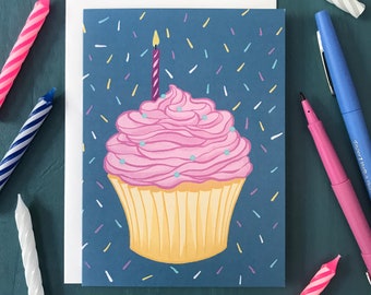 Cupcake Birthday Card for Him or Her | First Birthday Card | Birthday Cake Card | Sweet Birthday Cupcake Card