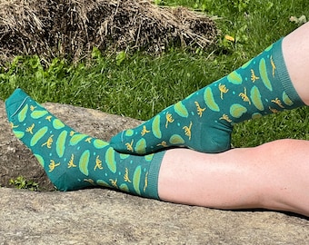 Green Pickles Socks | Dill Pickles Socks | Canning Pickles Socks | Food Pattern Made In Canada Stocking Stuffer Socks