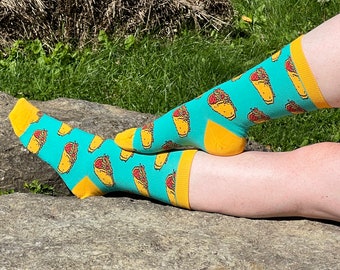 Taco Night Socks | Blue Taco Tuesday Socks | Food Patterned Socks | Made in Canada Stocking Stuffer Socks